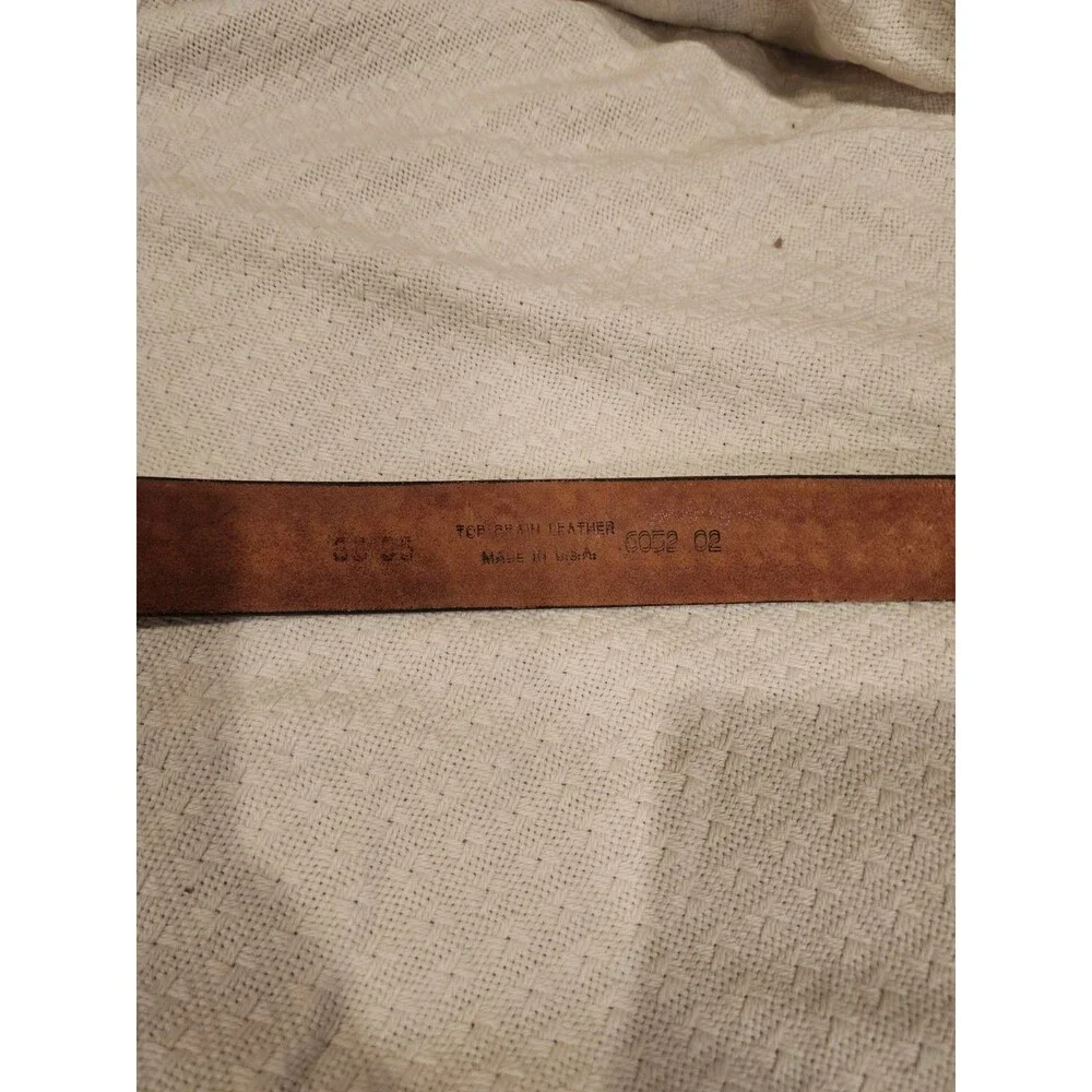 Brown Leather Belt Basket Weave Pattern Silver Buckle Good Usable Men 37